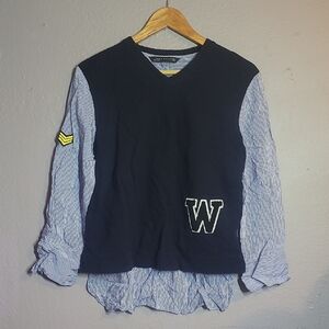 Zara Navy and Light Blue Striped Top